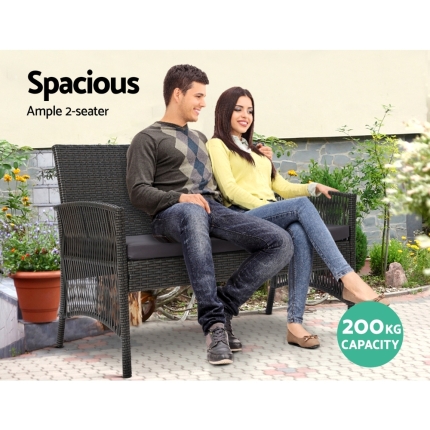 Gardeon Outdoor Furniture Rattan Set Wicker Cushion 4pc Dark Grey - Image 4