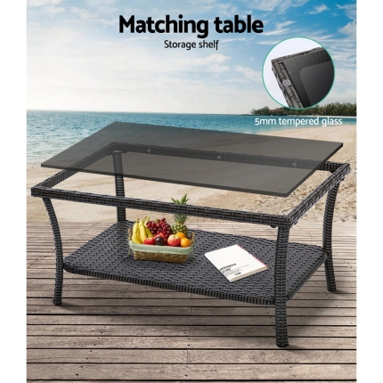 Gardeon Outdoor Furniture Rattan Set Wicker Cushion 4pc Dark Grey - Image 5