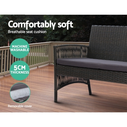 Gardeon Outdoor Furniture Rattan Set Wicker Cushion 4pc Dark Grey - Image 6