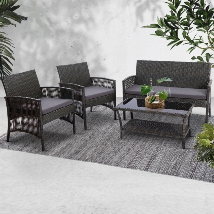 Gardeon Outdoor Furniture Rattan Set Wicker Cushion 4pc Dark Grey - Image 7