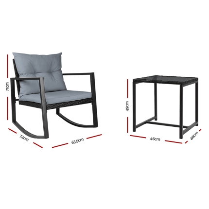 Gardeon Outdoor Chair Rocking Set - Black - Image 2