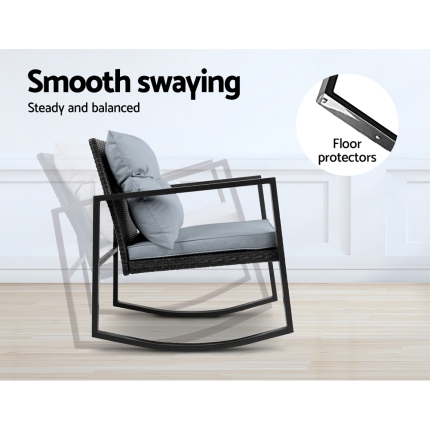 Gardeon Outdoor Chair Rocking Set - Black - Image 4
