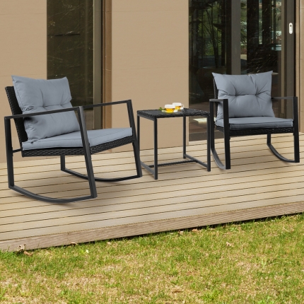 Gardeon Outdoor Chair Rocking Set - Black - Image 7