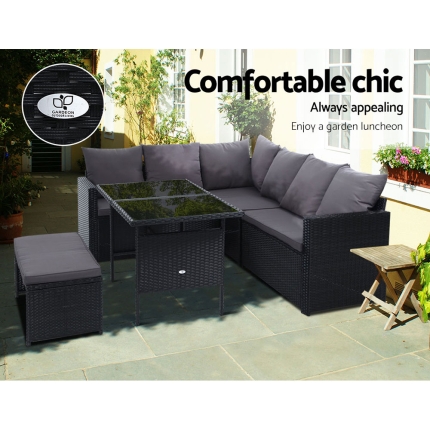Gardeon Outdoor Furniture Dining Setting Sofa Set Wicker 8 Seater Storage Cover Black - Image 3