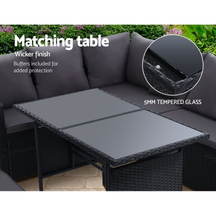 Gardeon Outdoor Furniture Dining Setting Sofa Set Wicker 8 Seater Storage Cover Black - Image 4