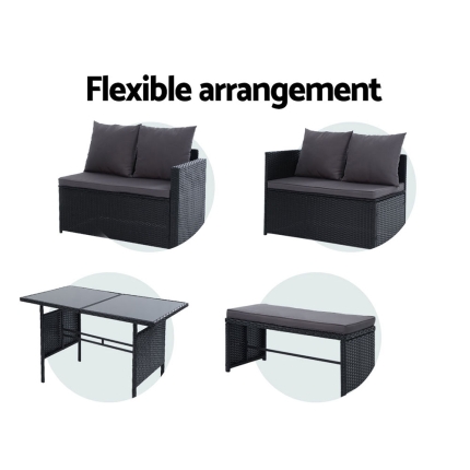 Gardeon Outdoor Furniture Dining Setting Sofa Set Wicker 8 Seater Storage Cover Black - Image 6