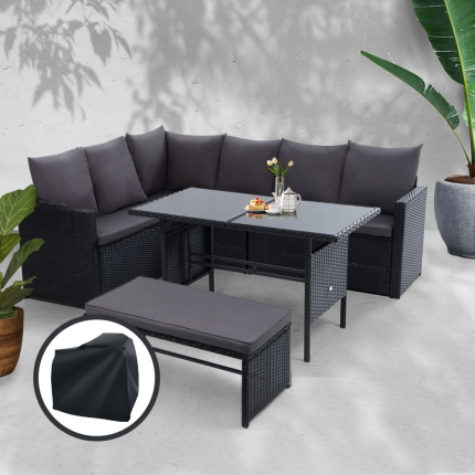 Gardeon Outdoor Furniture Dining Setting Sofa Set Wicker 8 Seater Storage Cover Black - Image 7
