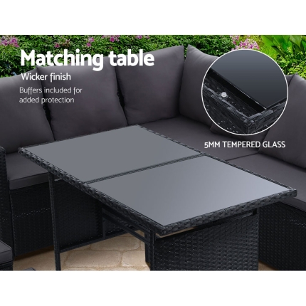 Gardeon Outdoor Furniture Dining Setting Sofa Set Lounge Wicker 9 Seater Black - Image 5