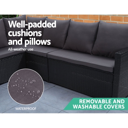 Gardeon Outdoor Furniture Dining Setting Sofa Set Lounge Wicker 9 Seater Black - Image 6