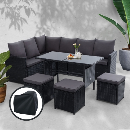 Gardeon Outdoor Furniture Dining Setting Sofa Set Wicker 9 Seater Storage Cover Black - Image 7