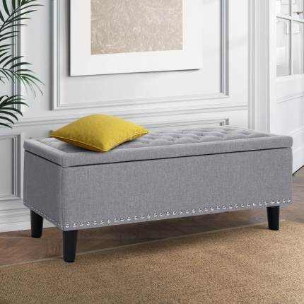 Artiss Storage Ottoman Blanket Box Linen Fabric Chest Foot Stool Toy Bench Grey - Image 7