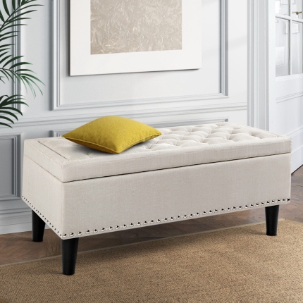 Artiss Fabric Storage Ottoman - Taupe - Image 7