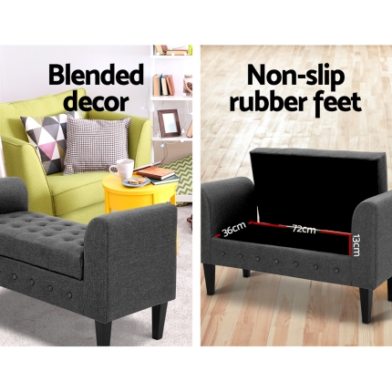 Artiss Fabric Storage Ottoman - Grey - Image 4