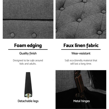 Artiss Fabric Storage Ottoman - Grey - Image 5