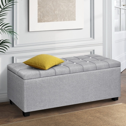 Artiss Blanket Box Storage Ottoman Fabric Foot Stool Grey - Image 7