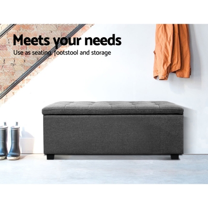Artiss Large Fabric Storage Ottoman - Grey - Image 4