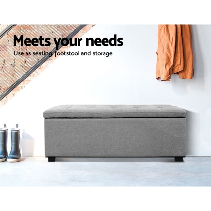 Artiss Large Fabric Storage Ottoman - Light Grey - Image 4