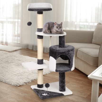 i.Pet Cat Tree 112cm Trees Scratching Post Scratcher Tower Condo House Furniture Wood - Image 7