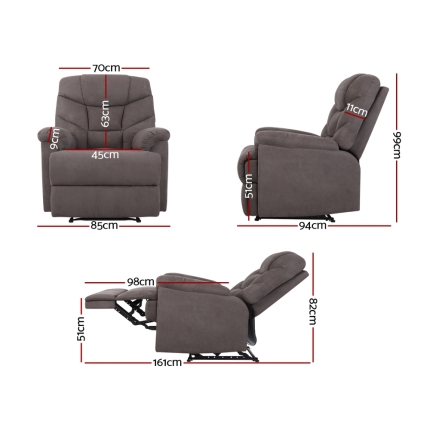 Artiss Recliner Chair Luxury Lounge Sofa Chairs Foam Padded Suede Fabric Armchair Couch Grey - Image 2