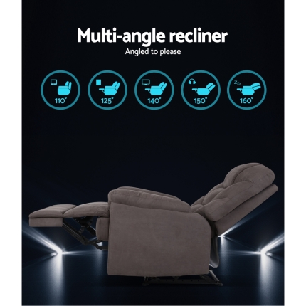 Artiss Recliner Chair Luxury Lounge Sofa Chairs Foam Padded Suede Fabric Armchair Couch Grey - Image 6