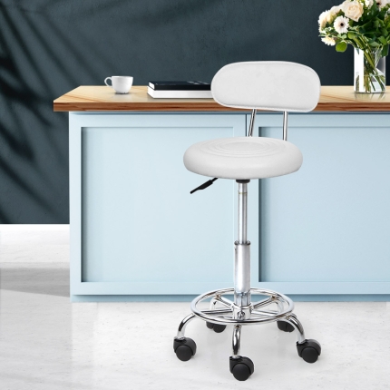Artiss PU Leather Swivel Salon Stool - White - Image 7