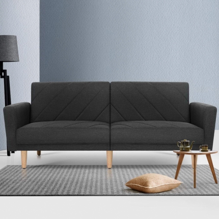 Artiss Sofa Bed Lounge 3 Seater Futon Couch Wood Furniture Dark Grey Fabric 193cm - Image 7