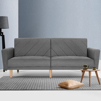 Artiss Sofa Bed Lounge 3 Seater Futon Couch Wood Furniture Grey Fabric 193cm - Image 7