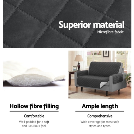 Artiss Sofa Cover Quilted Couch Covers Lounge Protector Slipcovers 2 Seater Dark Grey - Image 4