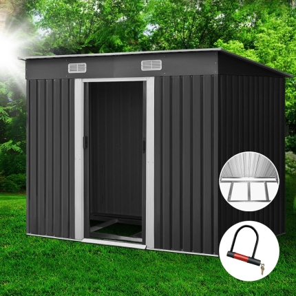 Giantz 2.38 x 1.31m Steel Base Garden Shed - Grey - Image 7