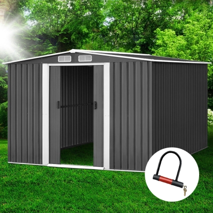 Giantz 2.57 x 3.12m Garden Shed with Roof - Grey - Image 7