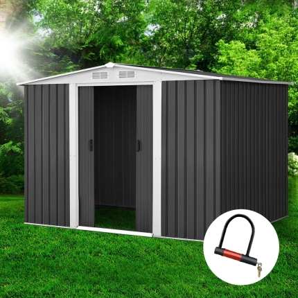 Giantz 2.05 x 2.57m Steel Garden Shed with Roof - Grey - Image 7
