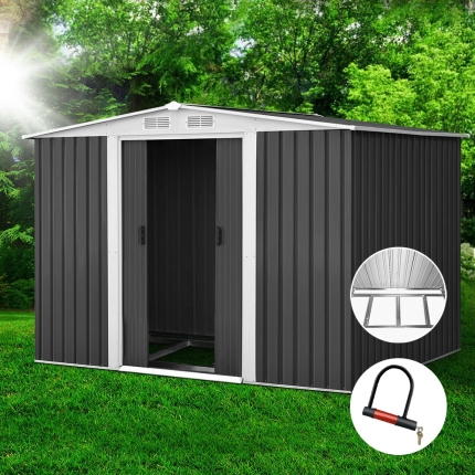 Giantz 2.05 x 2.57m Steel Base Garden Shed - Grey - Image 7