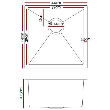 Cefito Stainless Steel Kitchen Sink 440X440MM Under/Topmount Sinks Laundry Bowl Black - Image 2