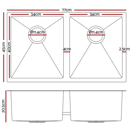 Cefito Stainless Steel Kitchen Sink 770X450MM Under/Topmount Laundry Double Bowl Black - Image 2