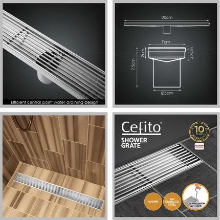 Cefito Shower Grate Heelguard 900mm Drain Stainless Steel Floor Waste Bathroom - Image 5