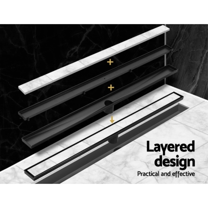 Cefito Stainless Steel Shower Grate Tile Insert Bathroom Floor Drain Liner 1000MM Black - Image 5