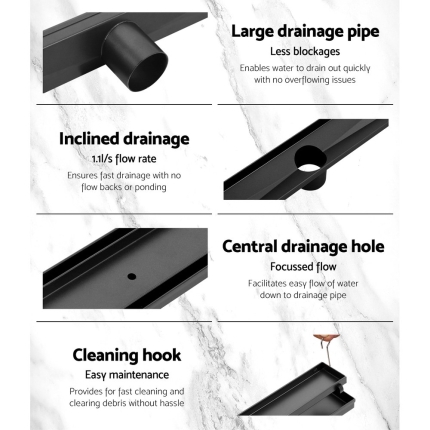 Cefito Stainless Steel Shower Grate Tile Insert Bathroom Floor Drain Liner 900MM Black - Image 6