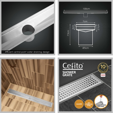 Cefito Shower Grate Square 1000mm Stainless Steel Grates Drain Floor Waste Bath - Image 5
