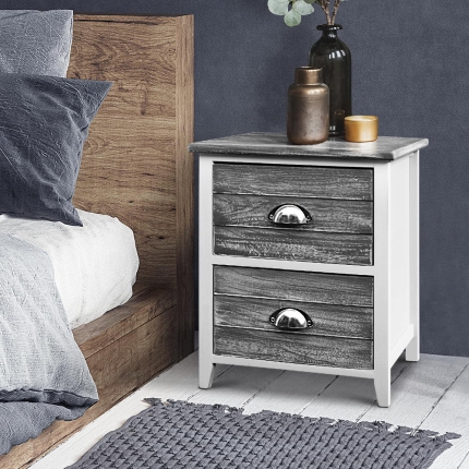 Artiss 2x Bedside Table Nightstands 2 Drawers Storage Cabinet Bedroom Side Grey - Image 7