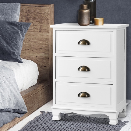 Artiss Vintage Bedside Table Chest Storage Cabinet Nightstand White - Image 7