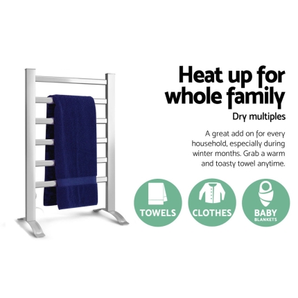 Devanti Electric Heated Towel Rail Rails Warmer Rack Aluminium Bar Bathroom - Image 5