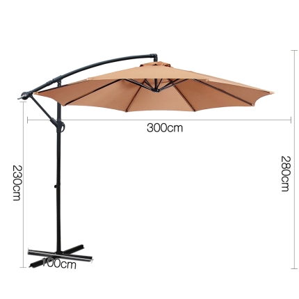Instahut 3M Cantilevered Outdoor Umbrella - Beige - Image 2