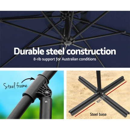 Instahut 3M Cantilevered Outdoor Umbrella - Navy - Image 5