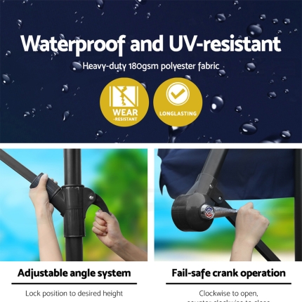Instahut 3M Cantilevered Outdoor Umbrella - Navy - Image 6