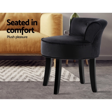 Artiss Velvet Vanity Stool Backrest Stools Dressing Table Chair Makeup Bedroom Black - Image 4