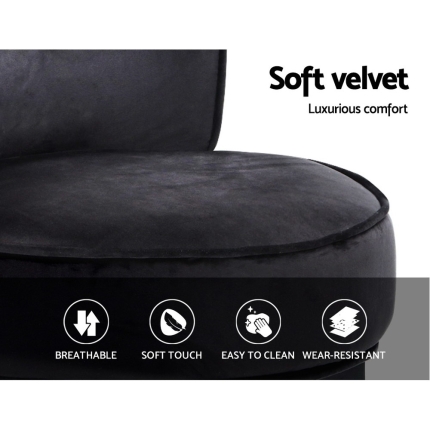Artiss Velvet Vanity Stool Backrest Stools Dressing Table Chair Makeup Bedroom Black - Image 6