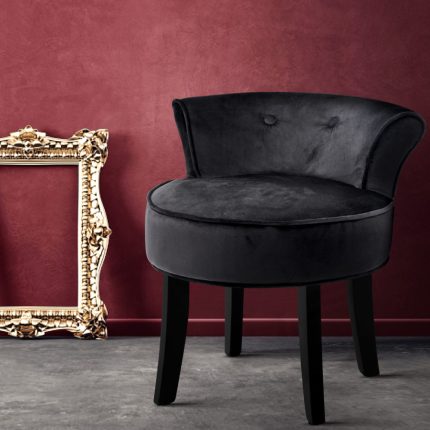 Artiss Velvet Vanity Stool Backrest Stools Dressing Table Chair Makeup Bedroom Black - Image 7