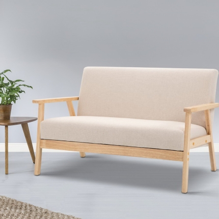 Artiss 2 Seater Fabric Sofa Chair - Beige - Image 7
