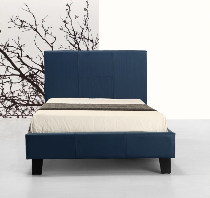 Single PU Leather Bed Frame Blue - Image 2