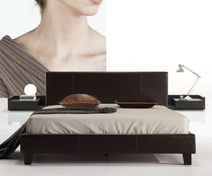 Queen PU Leather Bed Frame Brown - Image 2